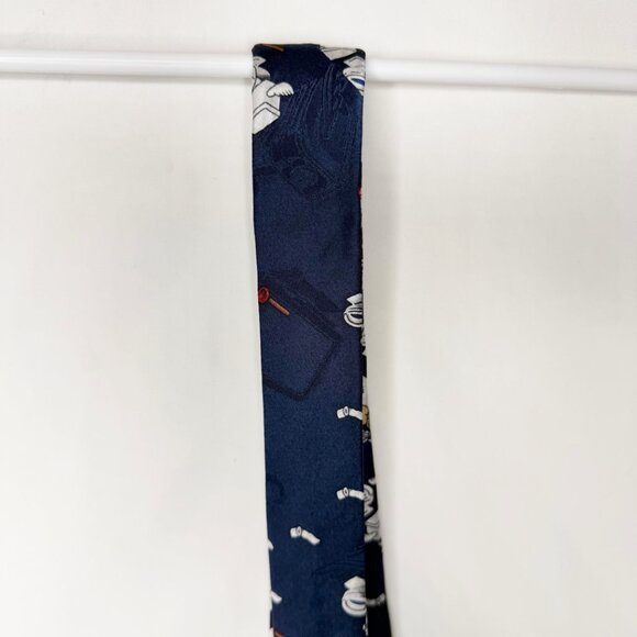 After Dark Men’s Neck Tie 3 3/4” Navy Blue Silk “Flying Toilets” Novelty Necktie - Picture 8 of 11